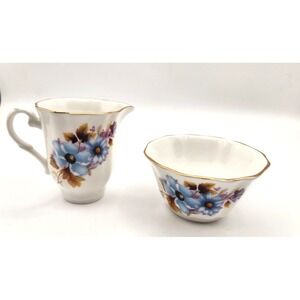 Royal Grafton England China Creamer Open Sugar Set Blue Flowers
